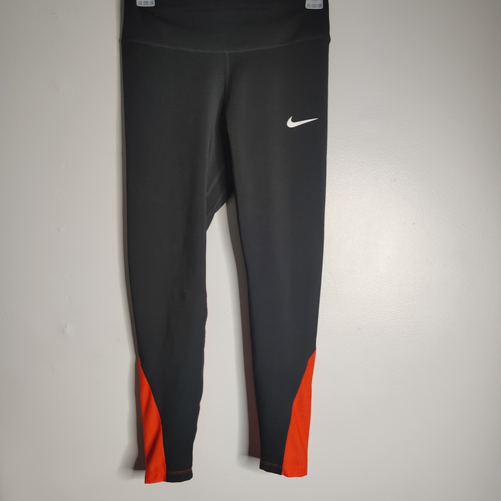 Nike Dri-Fit Black Orange Leggings Athletic Wear Running Women's Size Medium